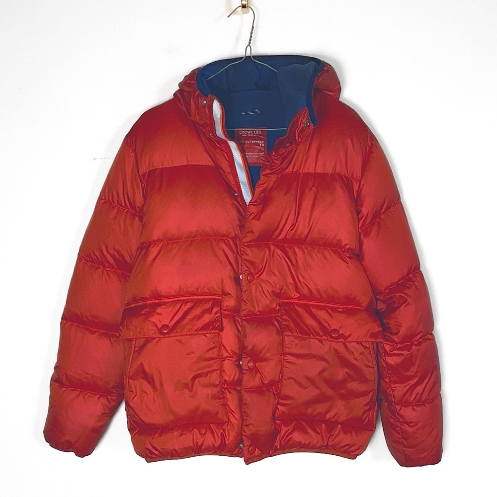 Crewcuts Kids Down Filled Red Puffer Coat size 14 Hood Warm Winter